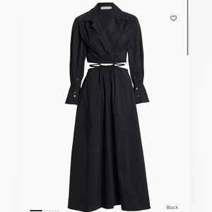 SIMKHAI Alex Pleated Poplin Cut-Out Maxi Shirtdress